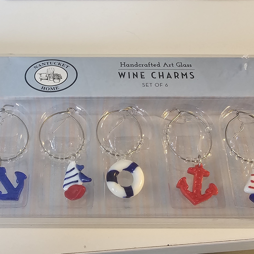 Nautical Wine Glass Charms Set of 6 Nantucket Homes Collection Beach Ocean Sea